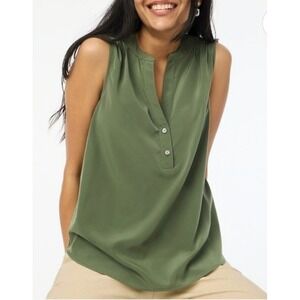 NWT J.CREW Factory Sleeveless V-neck popover top Green Petite Medium